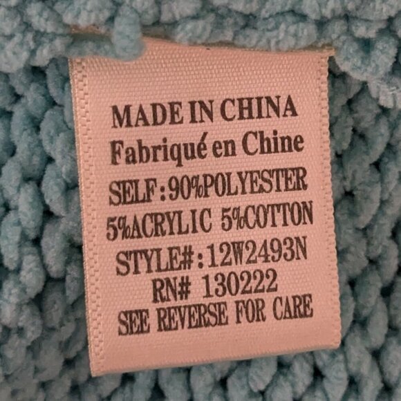 NEW IN Teal Blue Long Sleeve Pullover Crew Neck Boxy Chenille Sweater; Size M - Picture 5 of 6